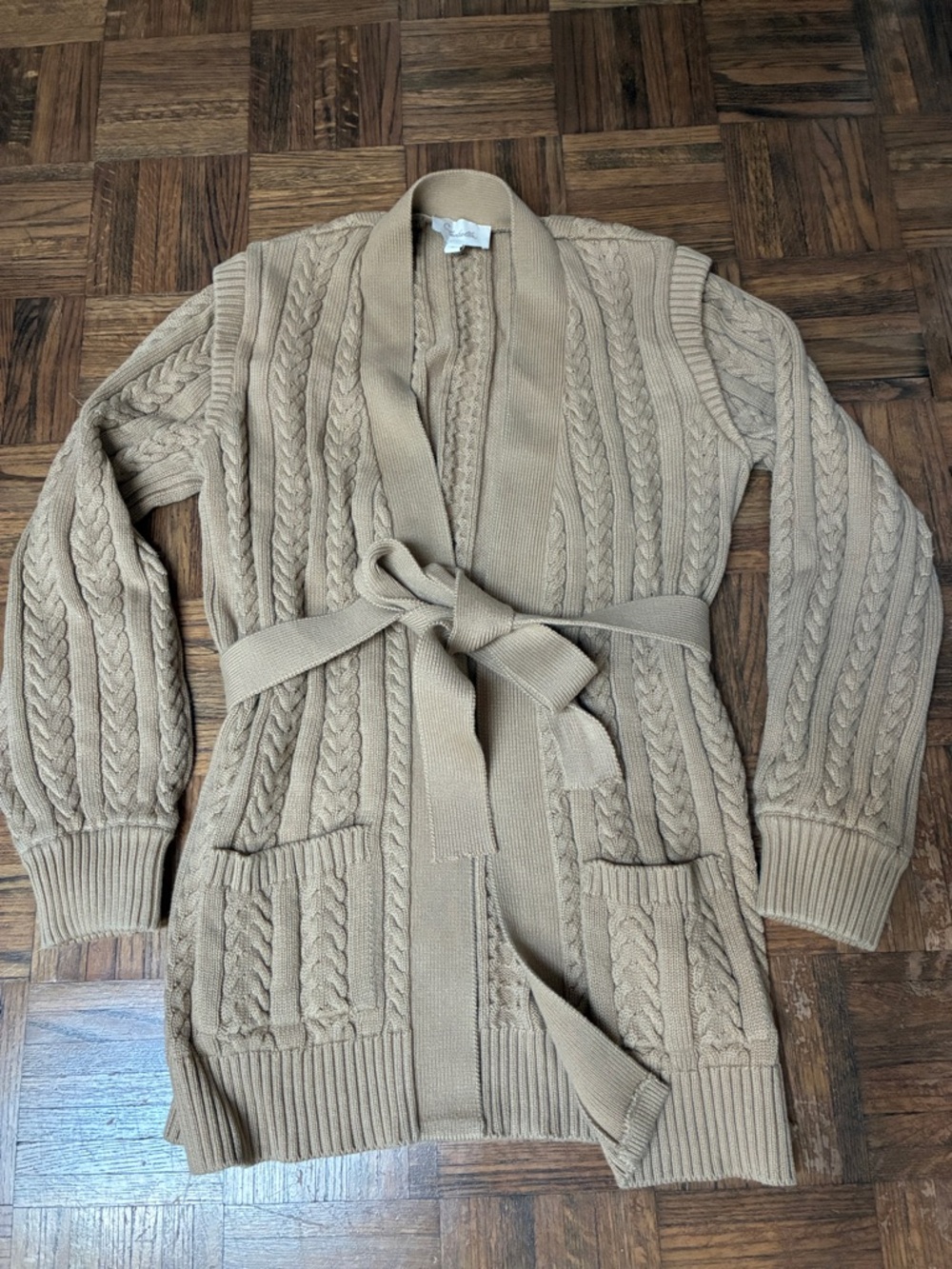 Cleobella Cable Knit Belted Cardigan Sweater - Camel